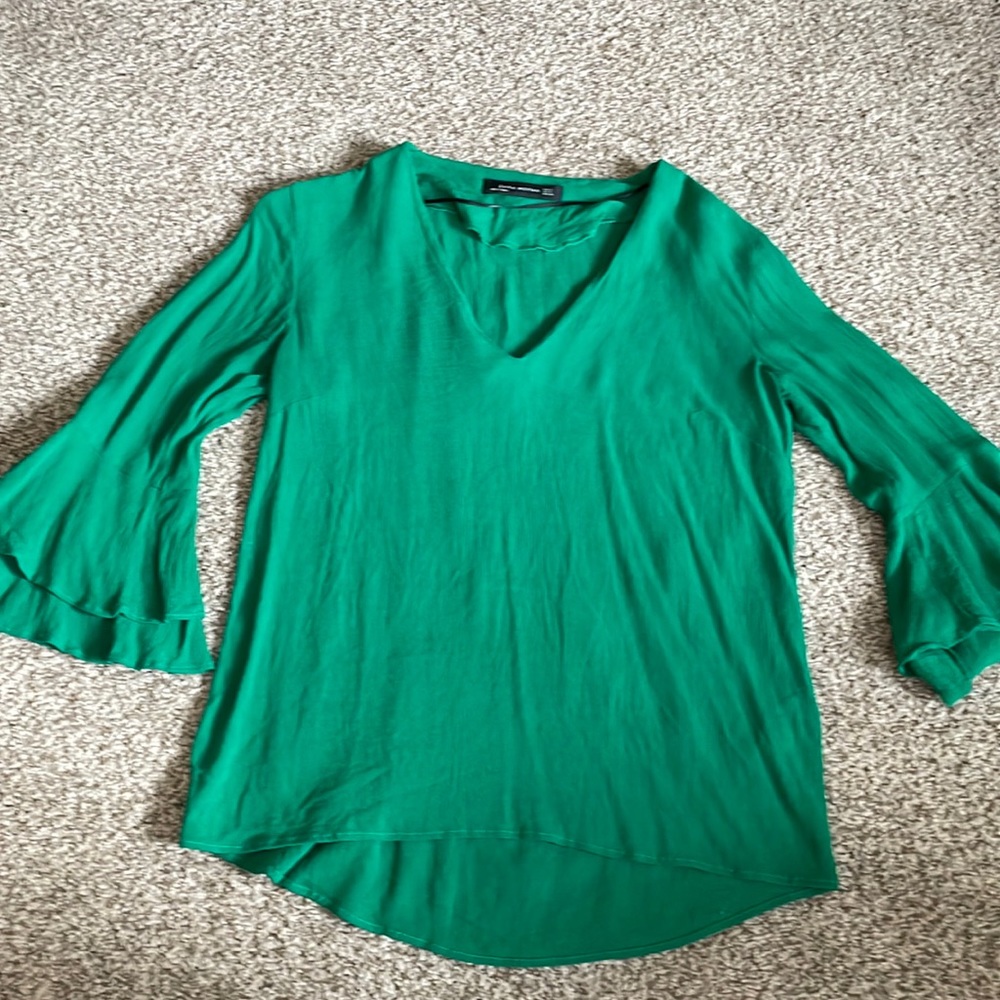 Zara kelly green crepe shirt
